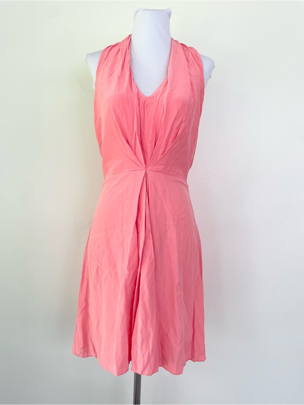 Amanda Uprichard 100% Silk Coral Pink Halter Midi Dress S Small A-Line Feminine